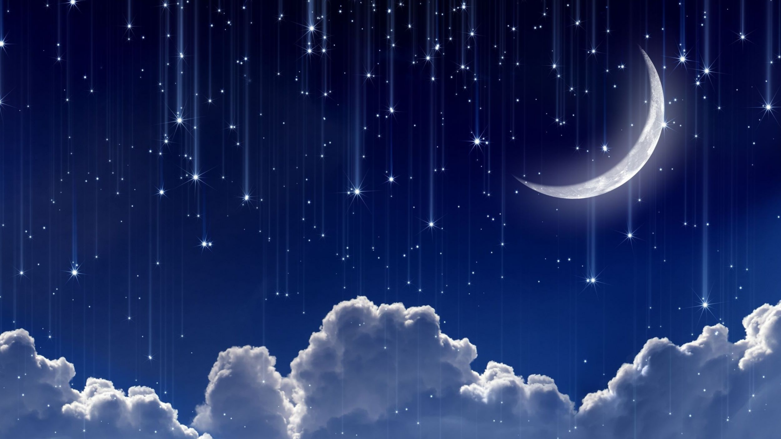 космос, облака, звезды, полумесяц, месяц, небо, луна