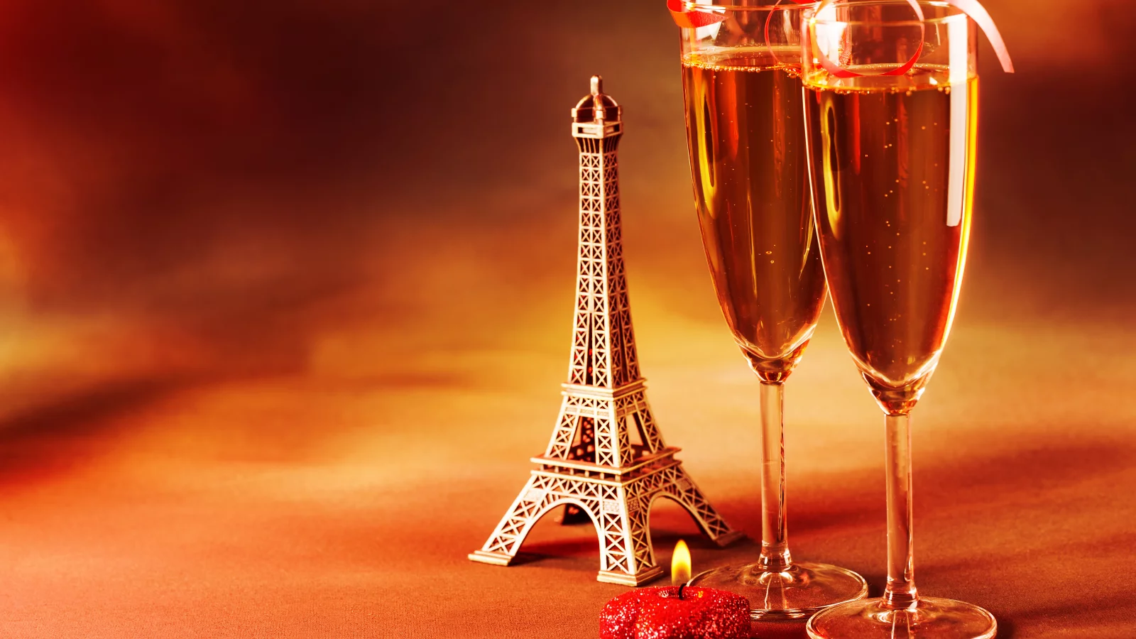 статуэтка, эйфелева башня, шампанское, la tour eiffel, бокалы