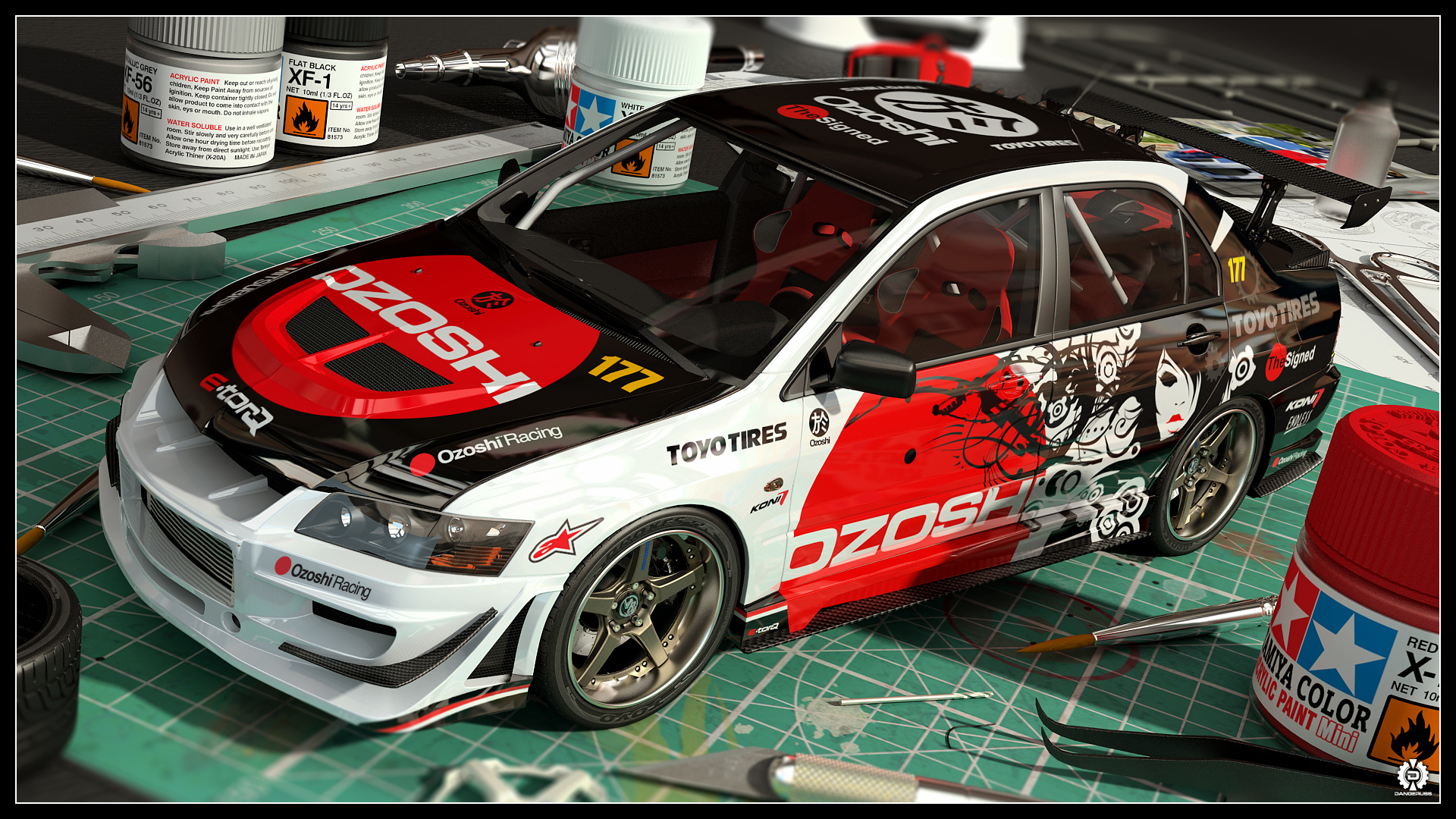 coloring, mitsubishi, 3d car, evo ix, mini model