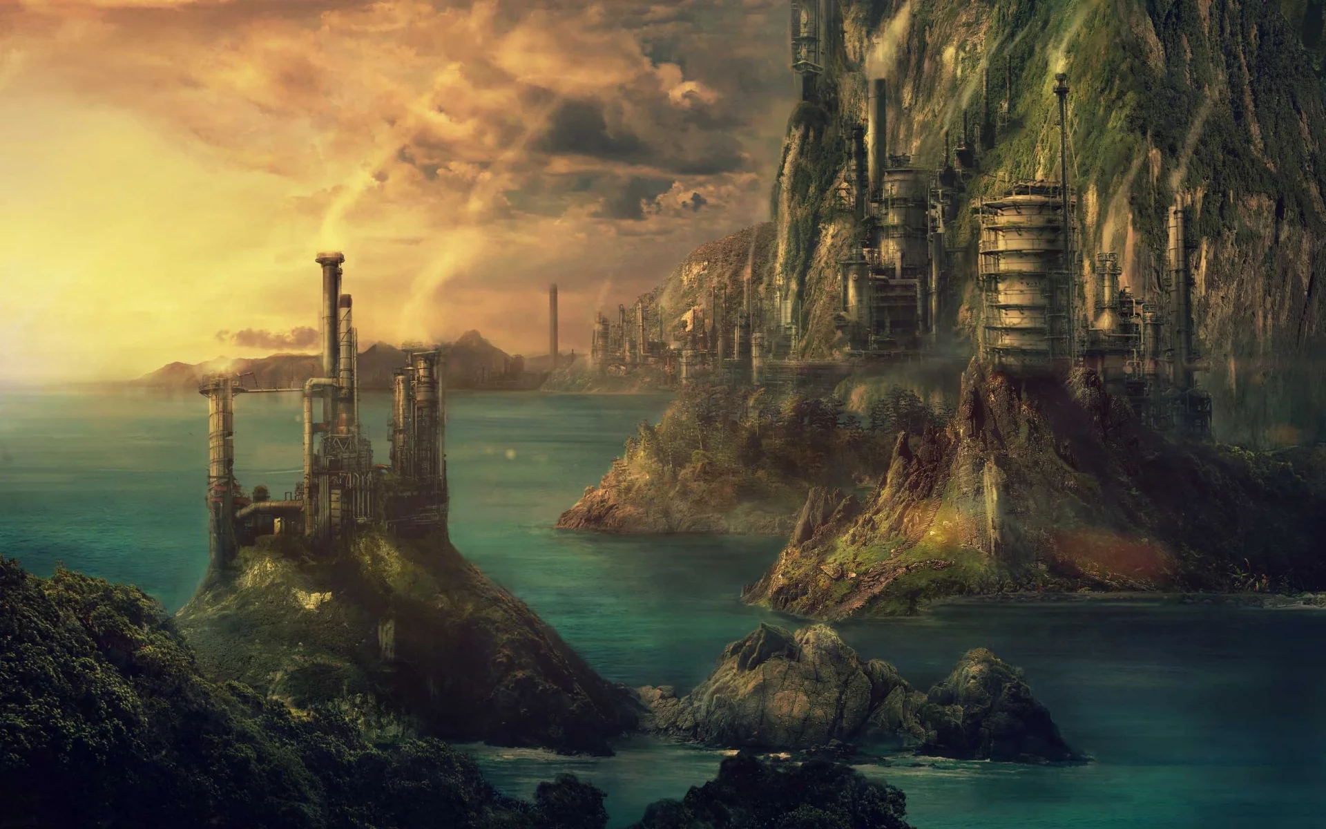 технополис, здания, море, technopolis, art, город, pulpoglow, fantasy