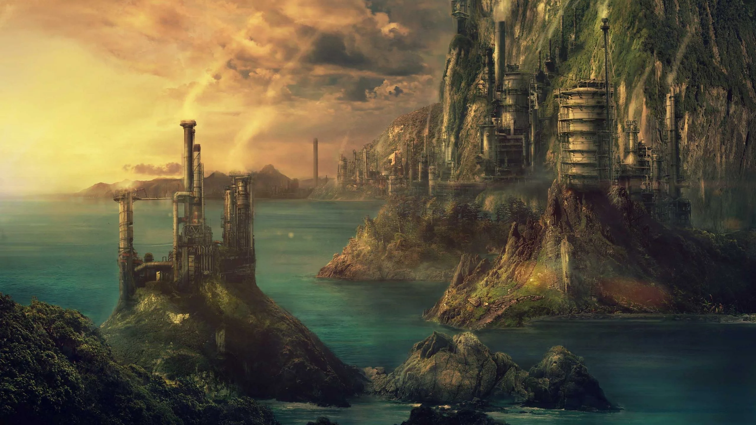 технополис, здания, море, technopolis, art, город, pulpoglow, fantasy