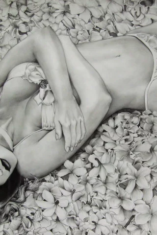 рисунок, девушка, цветы