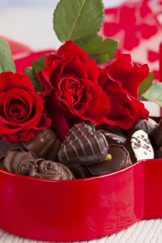 photography, chocolate, photo, heart, love, candy, flowers, bouquet, holiday, red, february 14