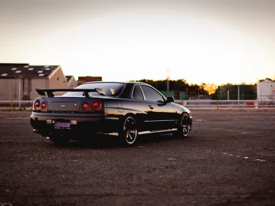 railroad, gtr, nissan, r34, black, skyline