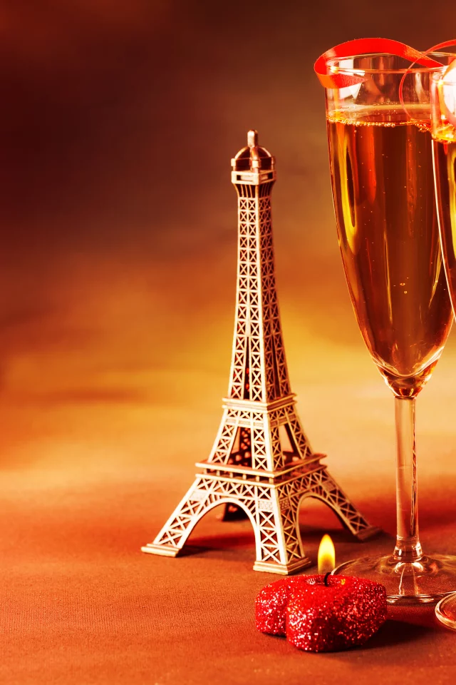 статуэтка, эйфелева башня, шампанское, la tour eiffel, бокалы