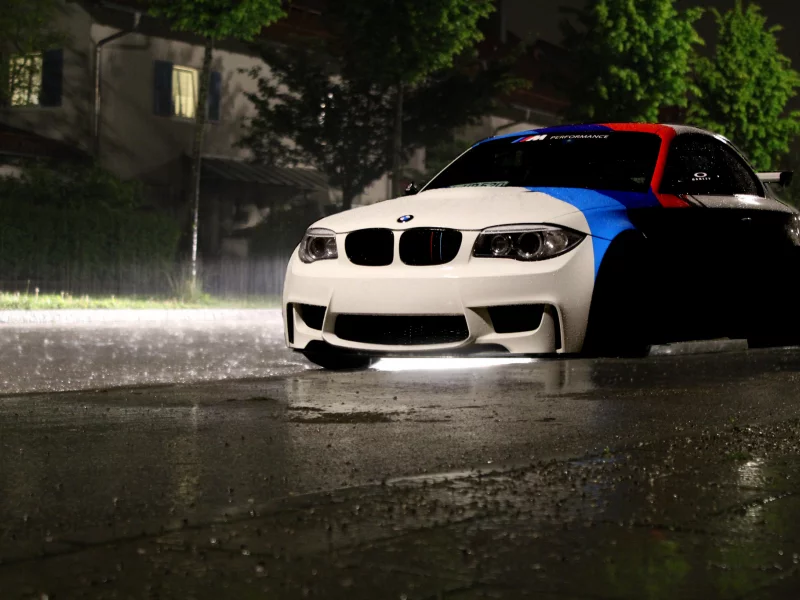 rain, bmw, front, 1m, light, night, coupe
