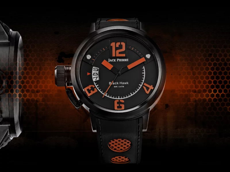 watch, black, orange, jack pierre