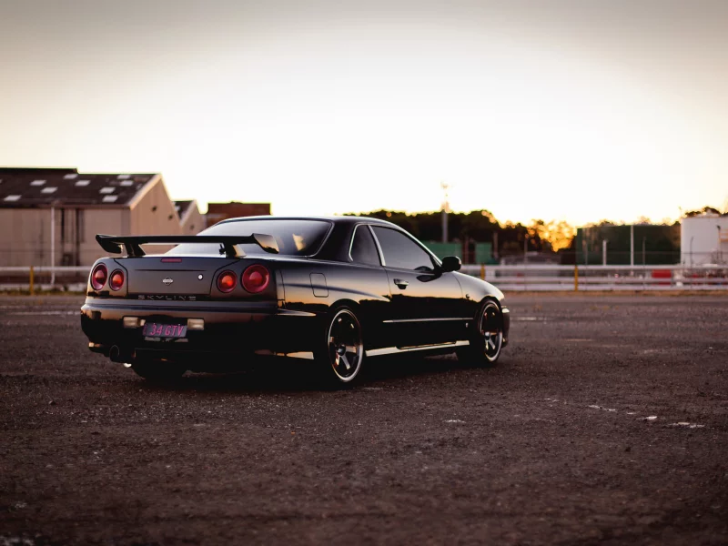 railroad, gtr, nissan, r34, black, skyline