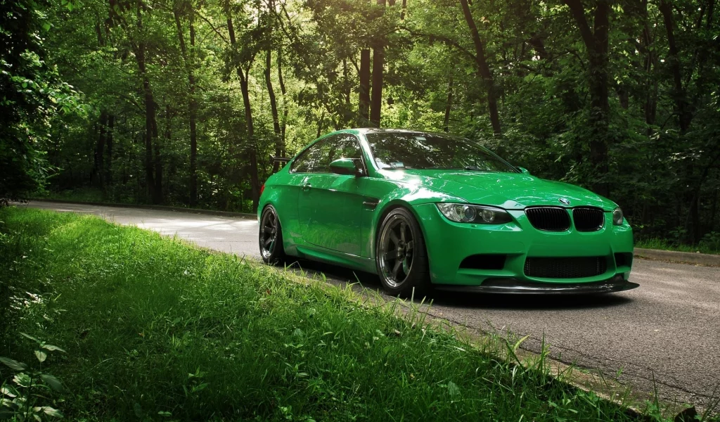 bmw, зеленый, тюнинг