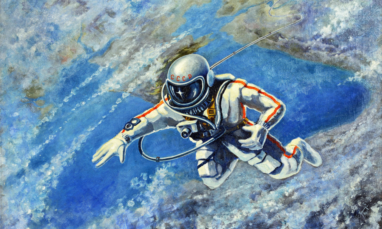 алексей леонов, 18 марта 1965 года, космонавт, человек, космос, планета, земля, ссср, скафандр, фотоаппарат, картина, 1973