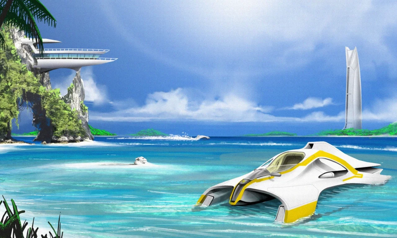 high, society, illoo, future, panorama, sunset, planet, aero, space, see, in, aeroship, sea, ship, star, sky, day, sun, summer, wide