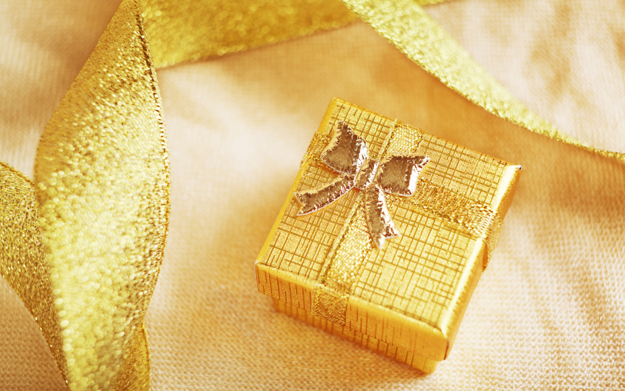 коробка, коробочка, праздник, золотая, подарок, лента