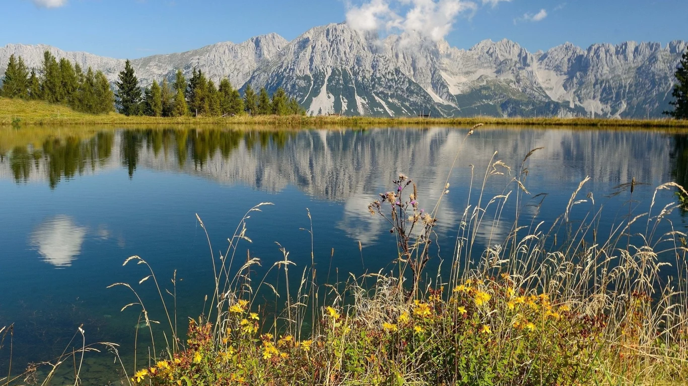 озеро, небо, горы