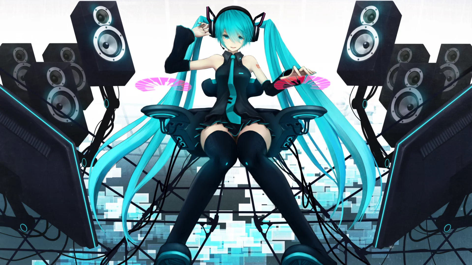vocaloid, мониторы, hatsune miku, колонки, девушка, вокалоид