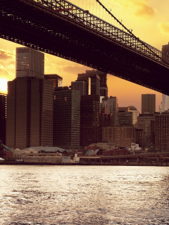 нью-йорк, солнце, здания, new york, бруклинский мост, закат