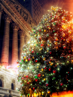 огни, здание, праздник, рождество, елка, новый год