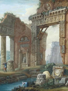 клериссо, шарль луи, рхиатектурная фантазия, картина, эрмитаж, архитектура, колонны, статуи, ворота, люди