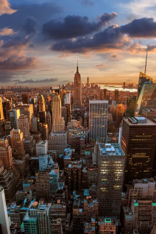 мегаполис, рассвет, город, небоскребы, rockefeller center
