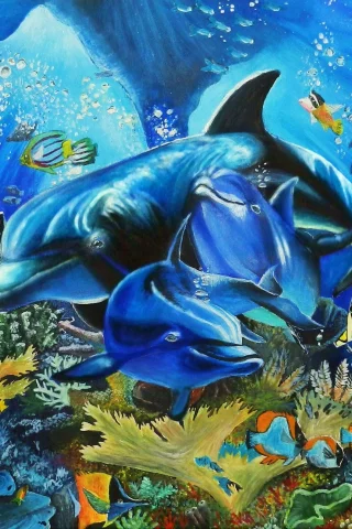 море, дельфины, рыбы