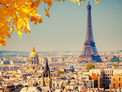 франция, париж, эйфелева башня, город, дома, панорама, осень, небо