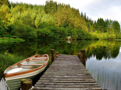 природа, озеро, лес, лодка
