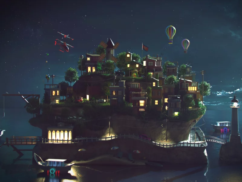 island, ahmadturk, fantastic, night