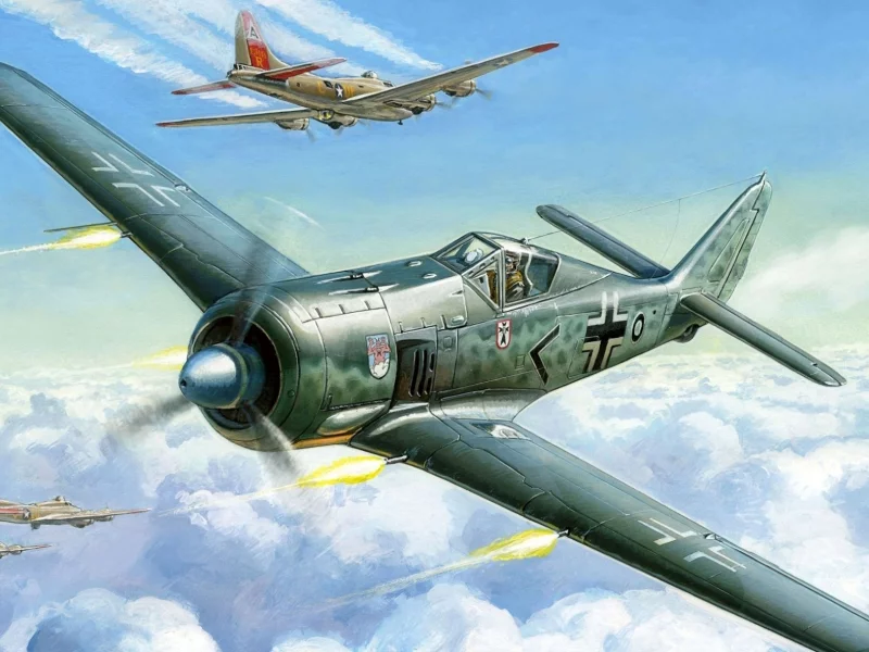 небо, фокке-вульф, арт, фв-190 а-4, самолёты, немецкий