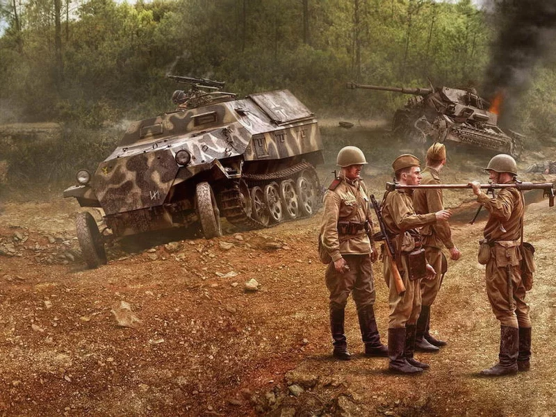 картина, после, боя, танки, танк, ссср, победа, soldier, military, tank, tanks, weapon, art, work, painting, battle
