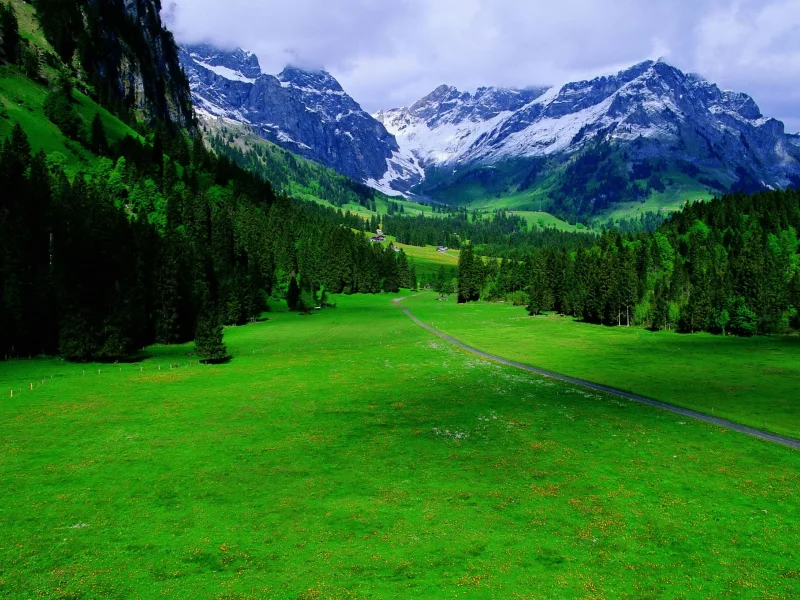 горы, mount, day, sun, summer, beautiful, village, wide, meadow, green, landscape, switzerland