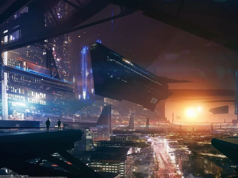 bastien, grivet, city, future, panorama, sunset, planet, armada, aero, space, see, in, spaceship, ship, star, sky, night, summer