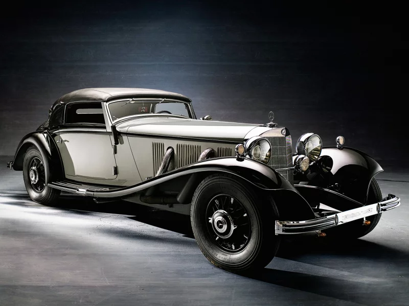 автомобиль, mercedes, benz, 500k, cabriolet, luxury, retro, sedan, 1935, car, sun, sky, dark, summer, see, front, indusrial, grey, wide