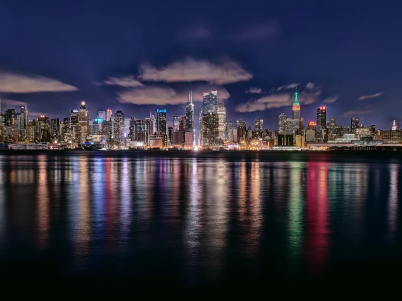 вода, облака, нью-йорк, небо, дома, new york, сша, город, ночь