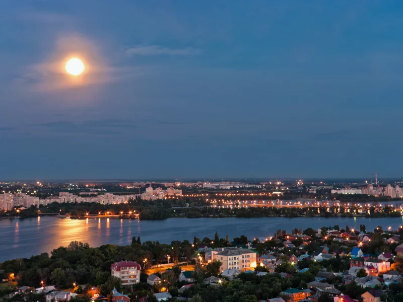 воронеж, россия, панорама, река, вечер, дома, город