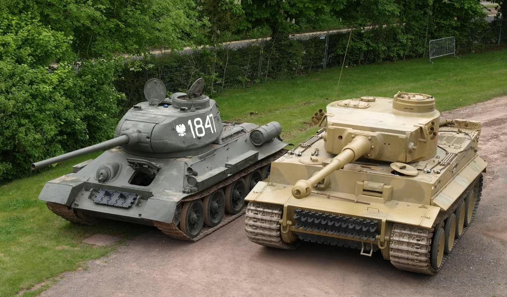 танки, т 34 85, тигр, дорога, деревья