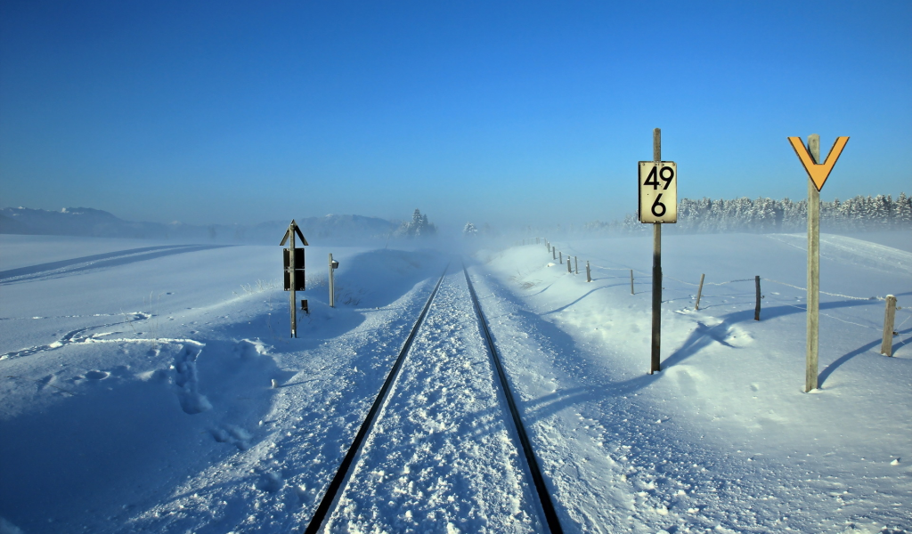 железная дорога, знаки, зима, пейзаж