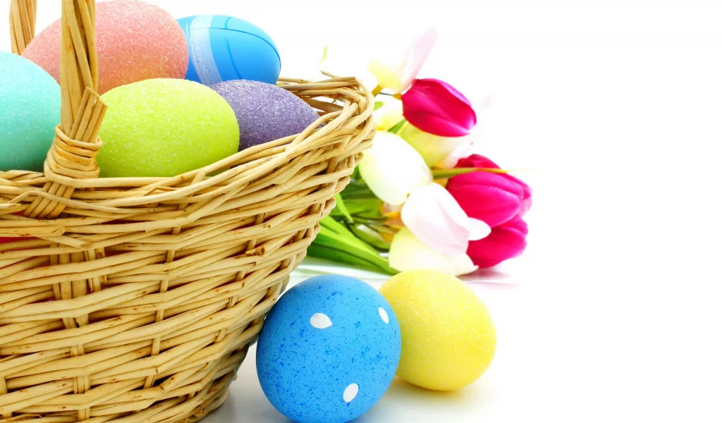 тюльпаны, яйца, spring, eggs, корзина, flowers, easter, пасха