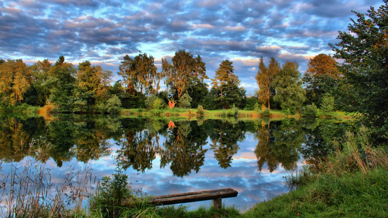 озеро, небо, laupheim, деревья, трава