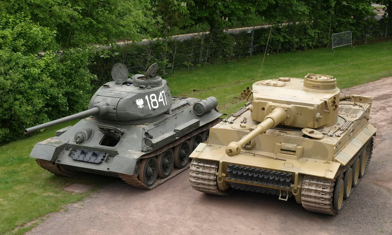танки, т 34 85, тигр, дорога, деревья