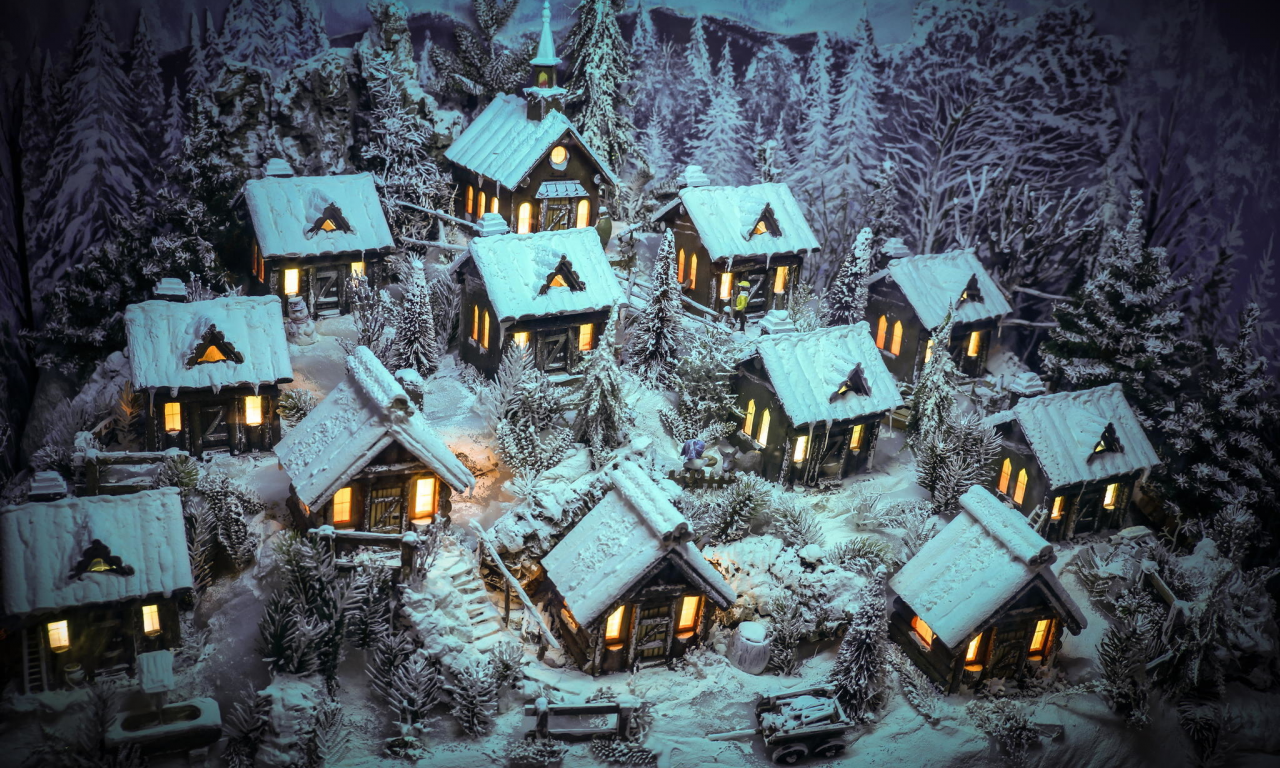 зима, снег, домики, merry christmas, фигуры