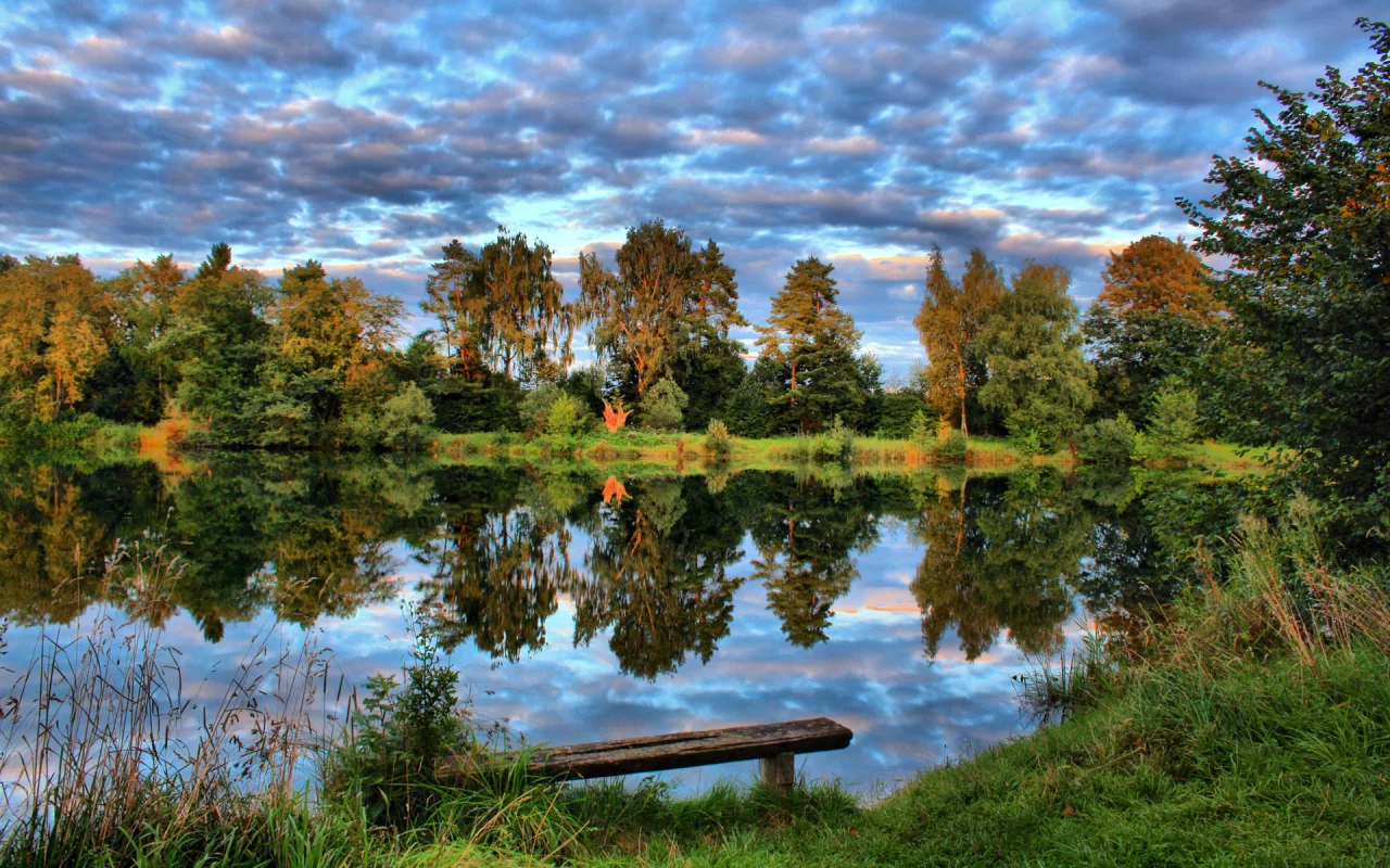 озеро, небо, laupheim, деревья, трава