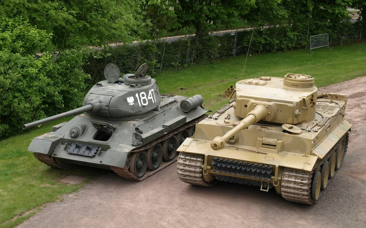 танки, т 34 85, тигр, дорога, деревья