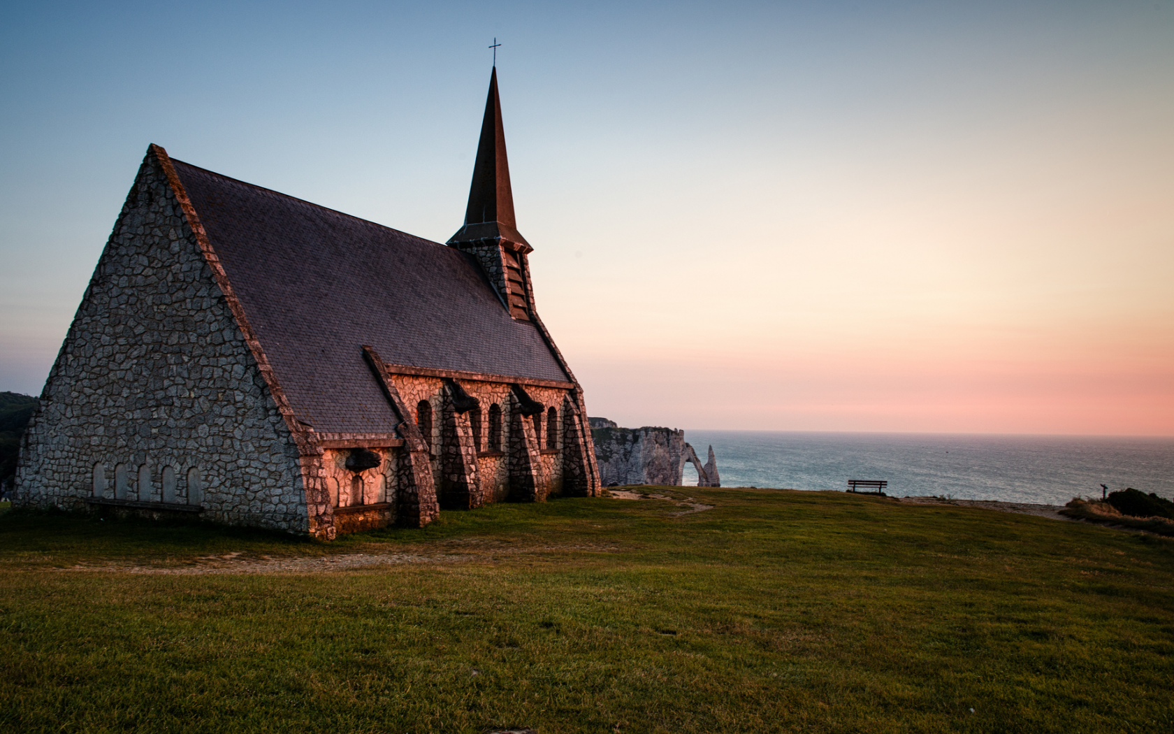 chapelle notre-dame de la garde , франция, вечер, море, нормандия