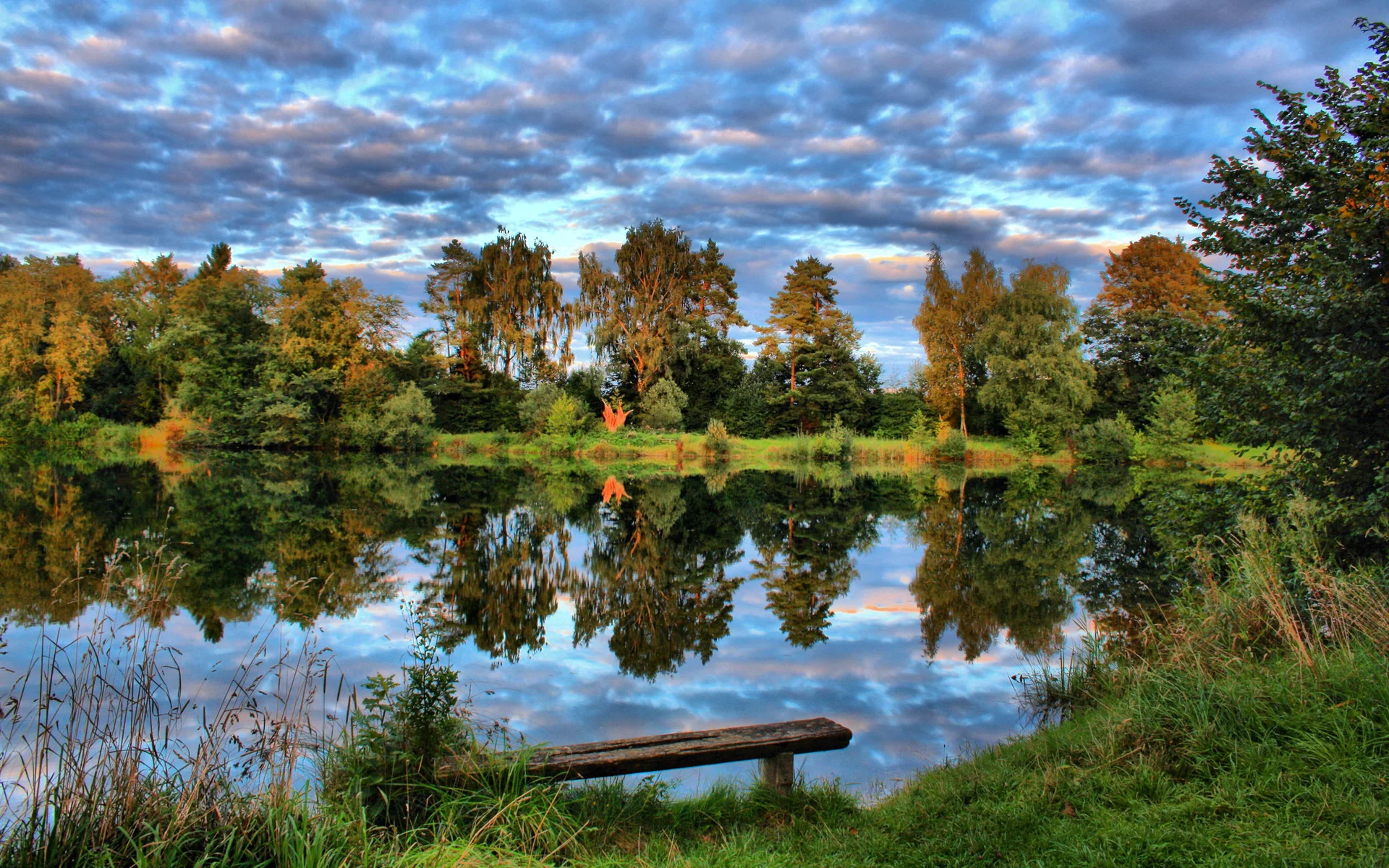 озеро, небо, laupheim, деревья, трава