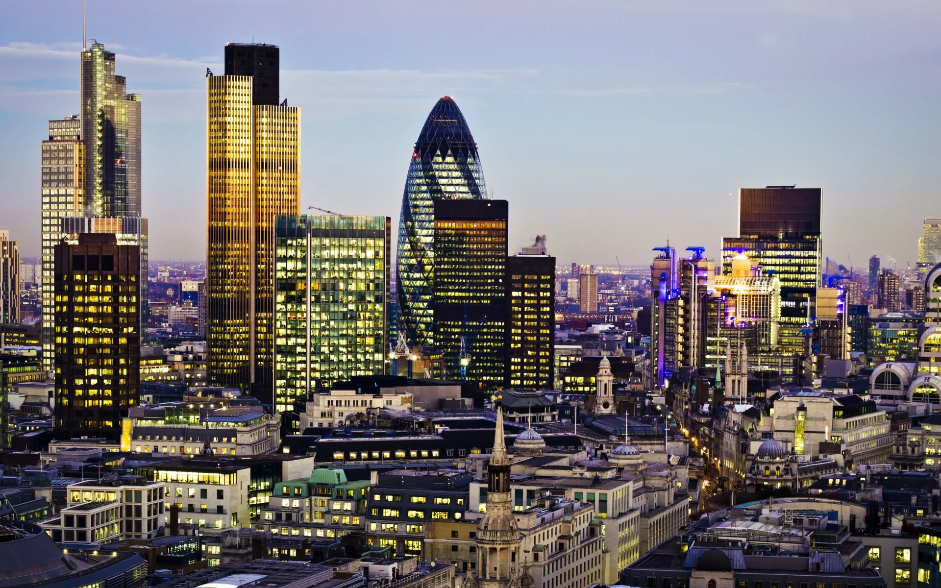 skyscrapers, canada square, london, england, tower 42, canary wharf , great britain, 30 st mary axe