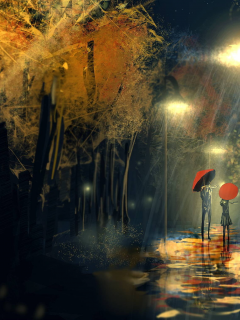мужчина, женщина, зонт, фонарь, дождь