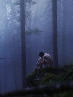 туман, парень, лес