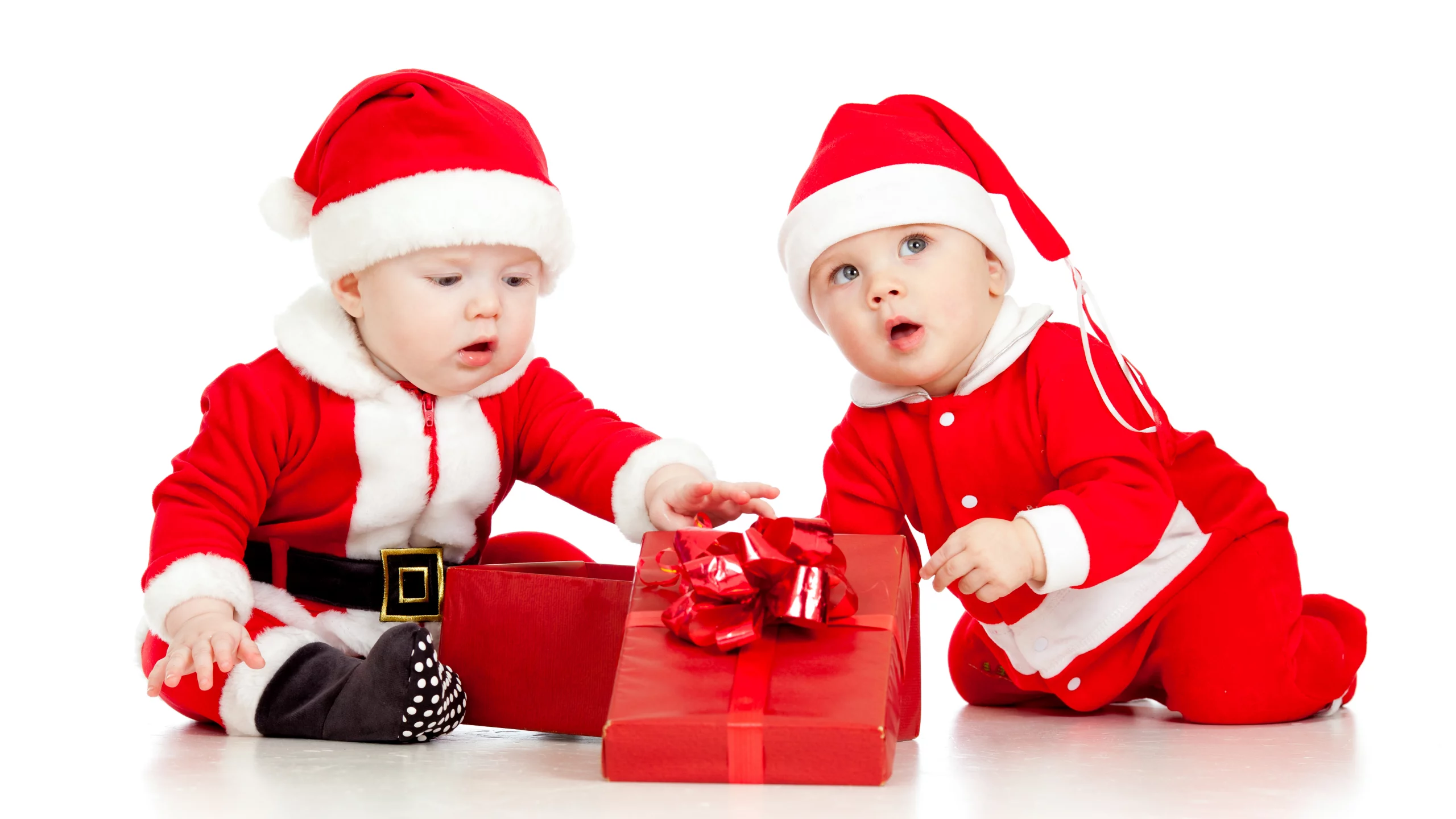 christmas, new year, santa claus clothes , funny small kids , gift box, child, children