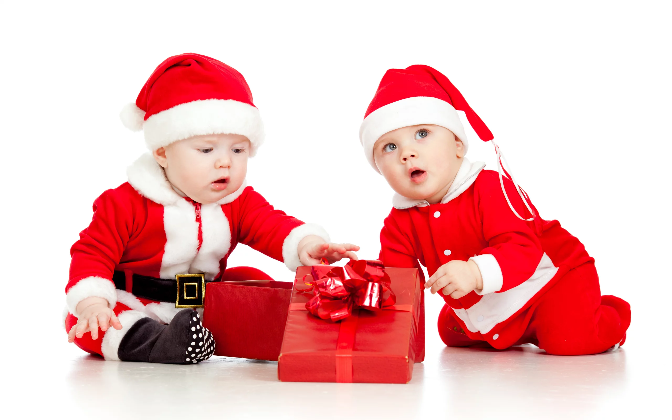 christmas, new year, santa claus clothes , funny small kids , gift box, child, children