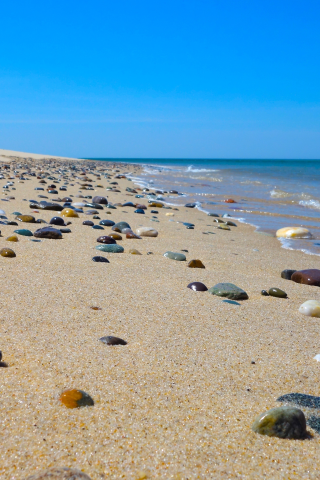 пляж, камни, небо, море, волны, песок