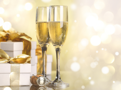 шампанское, подарки, бокалы, праздник, новый год